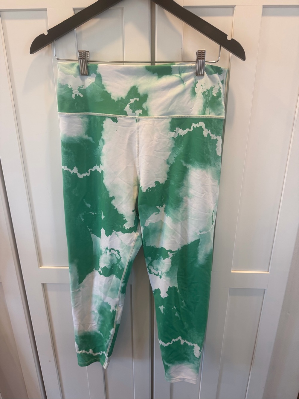 Size-XL SAGE wide waist band Green and White tie-die Leggings